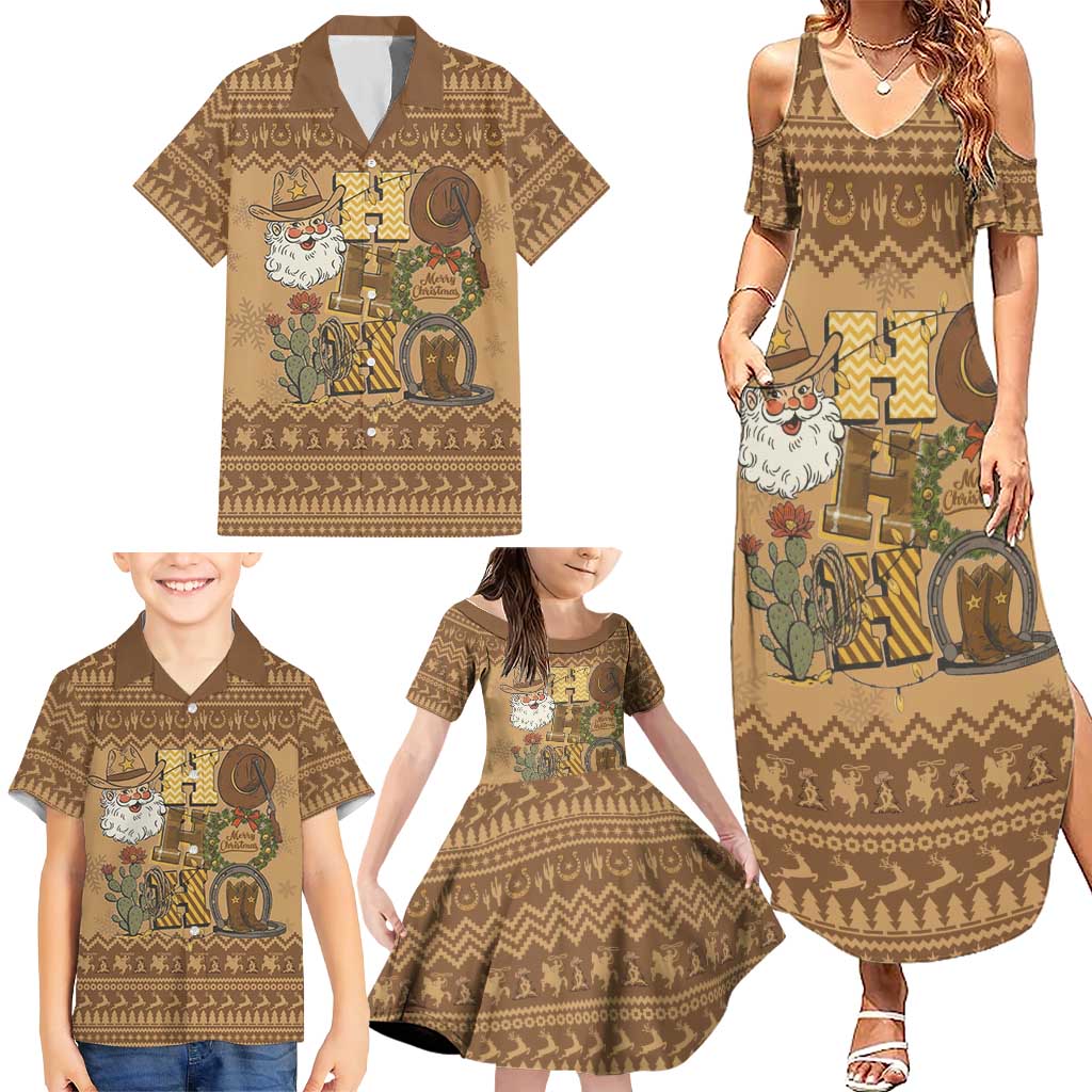Western Cowboy Christmas Family Matching Summer Maxi Dress and Hawaiian Shirt Cowboy Santa Ho Ho Ho Retro - Wonder Print Shop