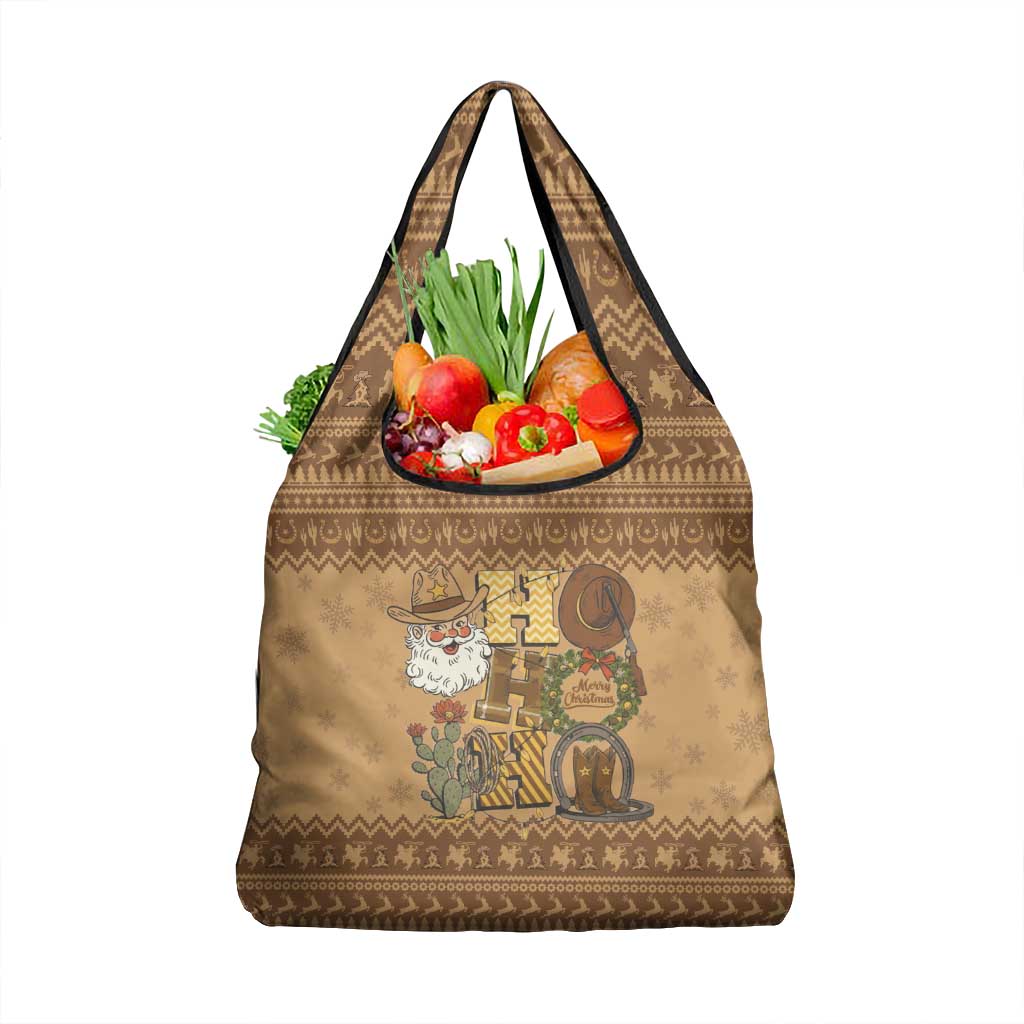 Western Cowboy Christmas Grocery Bag Cowboy Santa Ho Ho Ho Retro - Wonder Print Shop