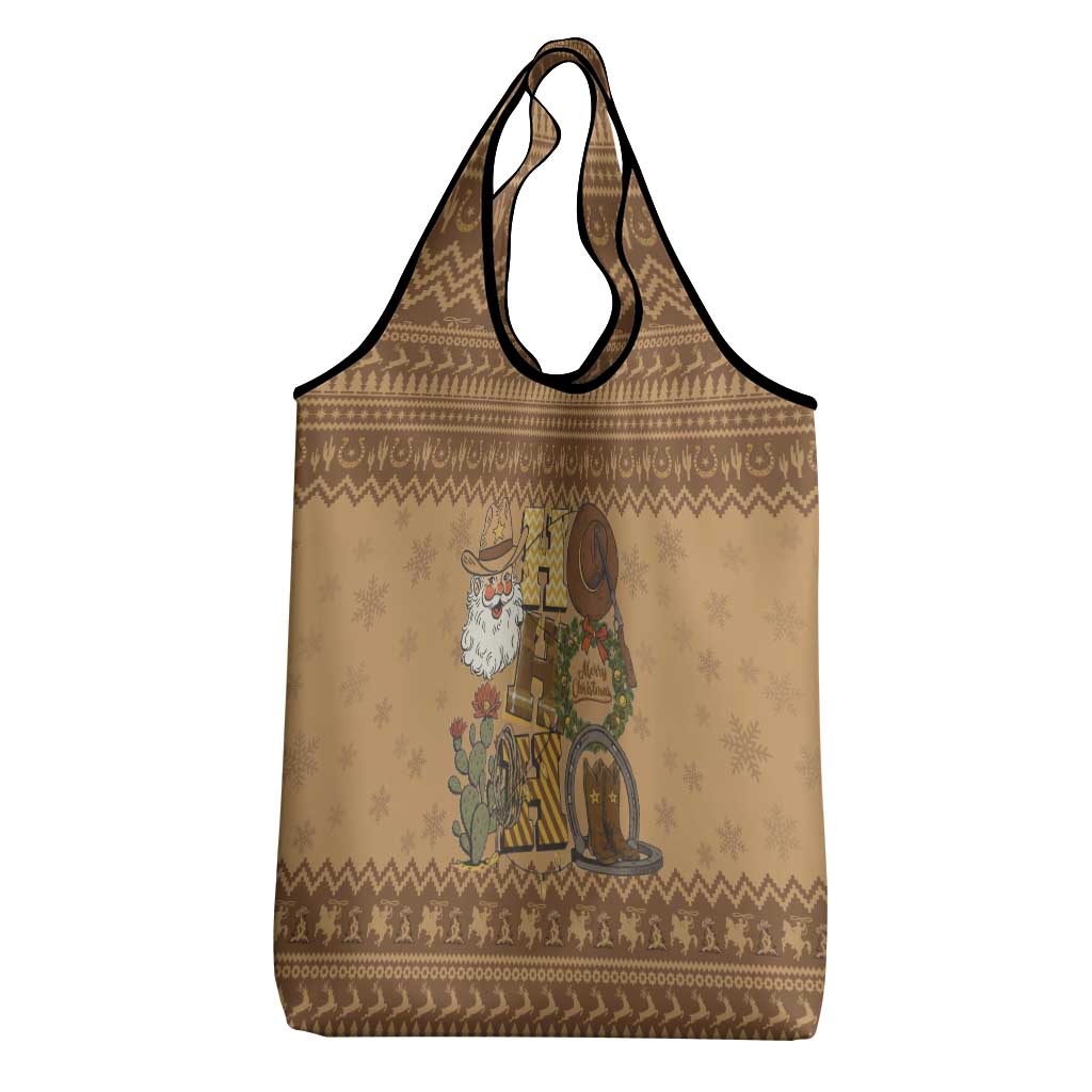 Western Cowboy Christmas Grocery Bag Cowboy Santa Ho Ho Ho Retro - Wonder Print Shop