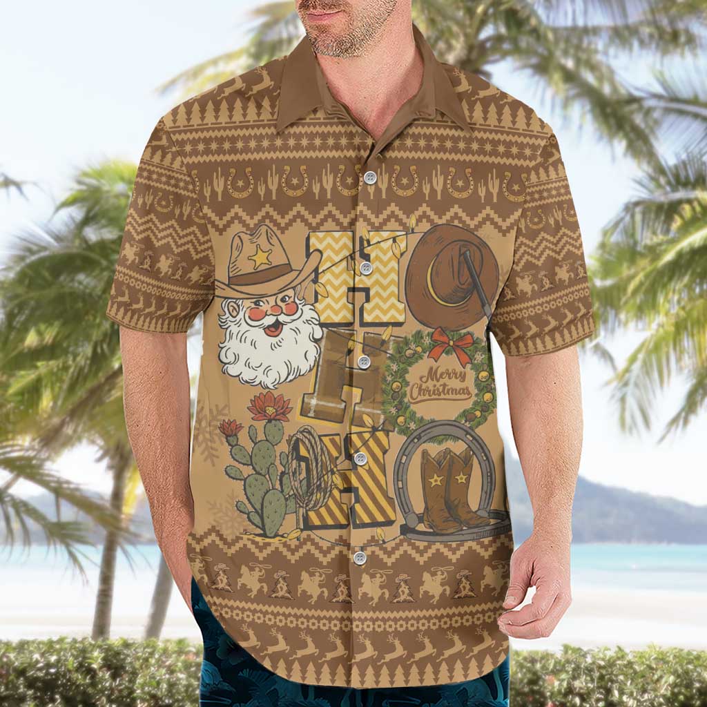 Western Cowboy Christmas Hawaiian Shirt Cowboy Santa Ho Ho Ho Retro - Wonder Print Shop