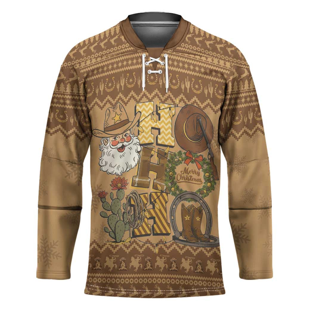 Western Cowboy Christmas Hockey Jersey Cowboy Santa Ho Ho Ho Retro - Wonder Print Shop