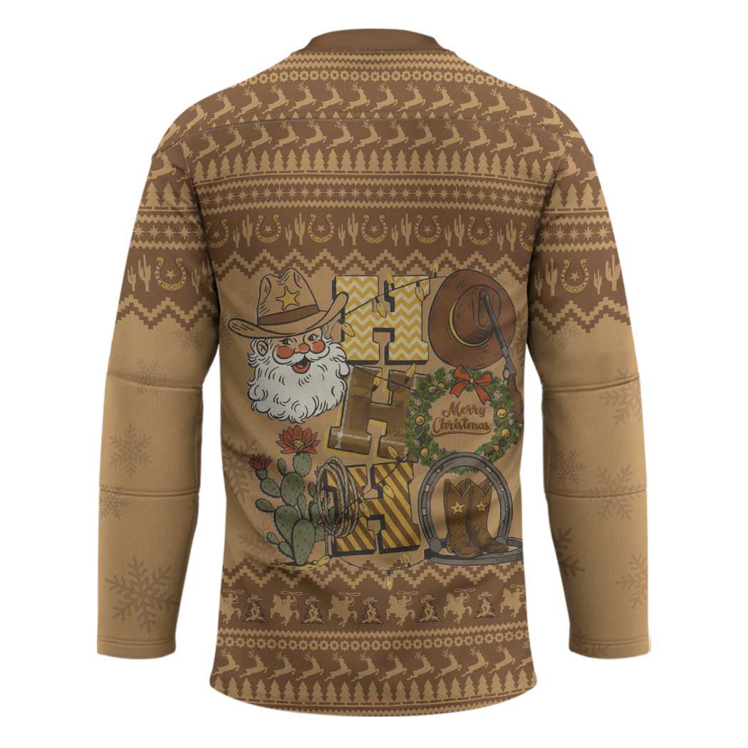 Western Cowboy Christmas Hockey Jersey Cowboy Santa Ho Ho Ho Retro - Wonder Print Shop