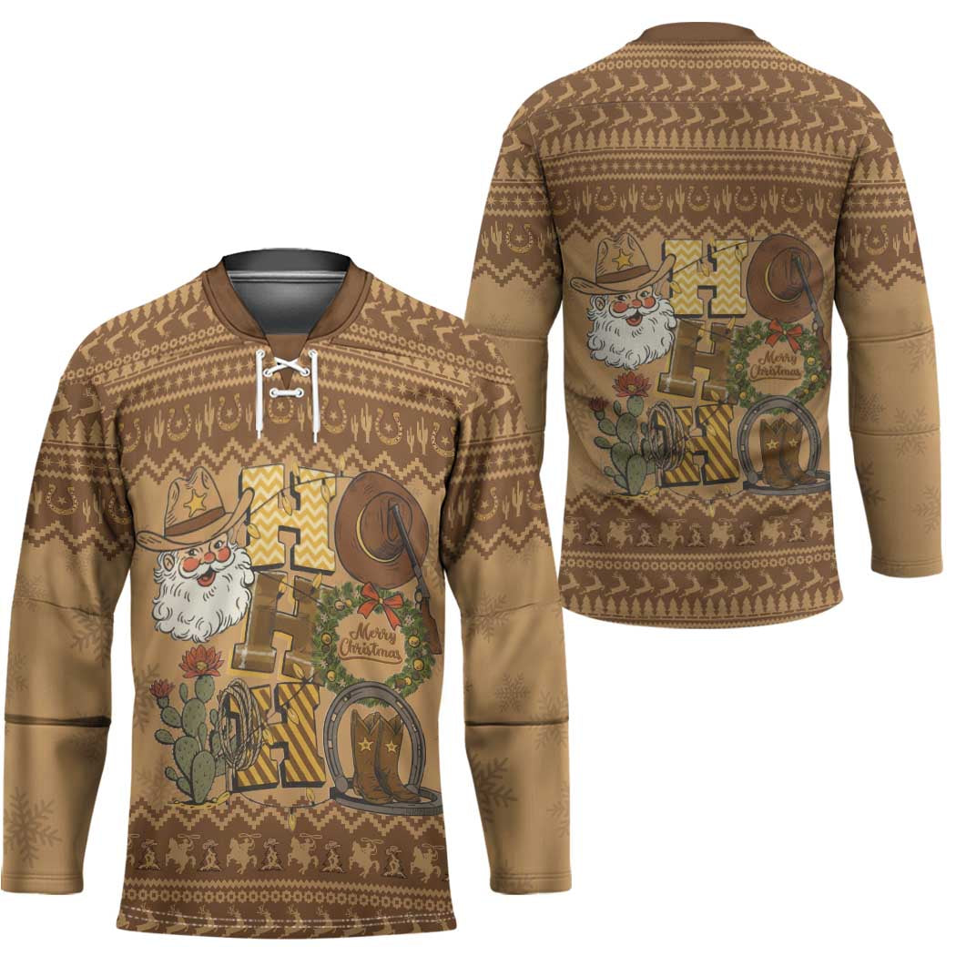 Western Cowboy Christmas Hockey Jersey Cowboy Santa Ho Ho Ho Retro - Wonder Print Shop