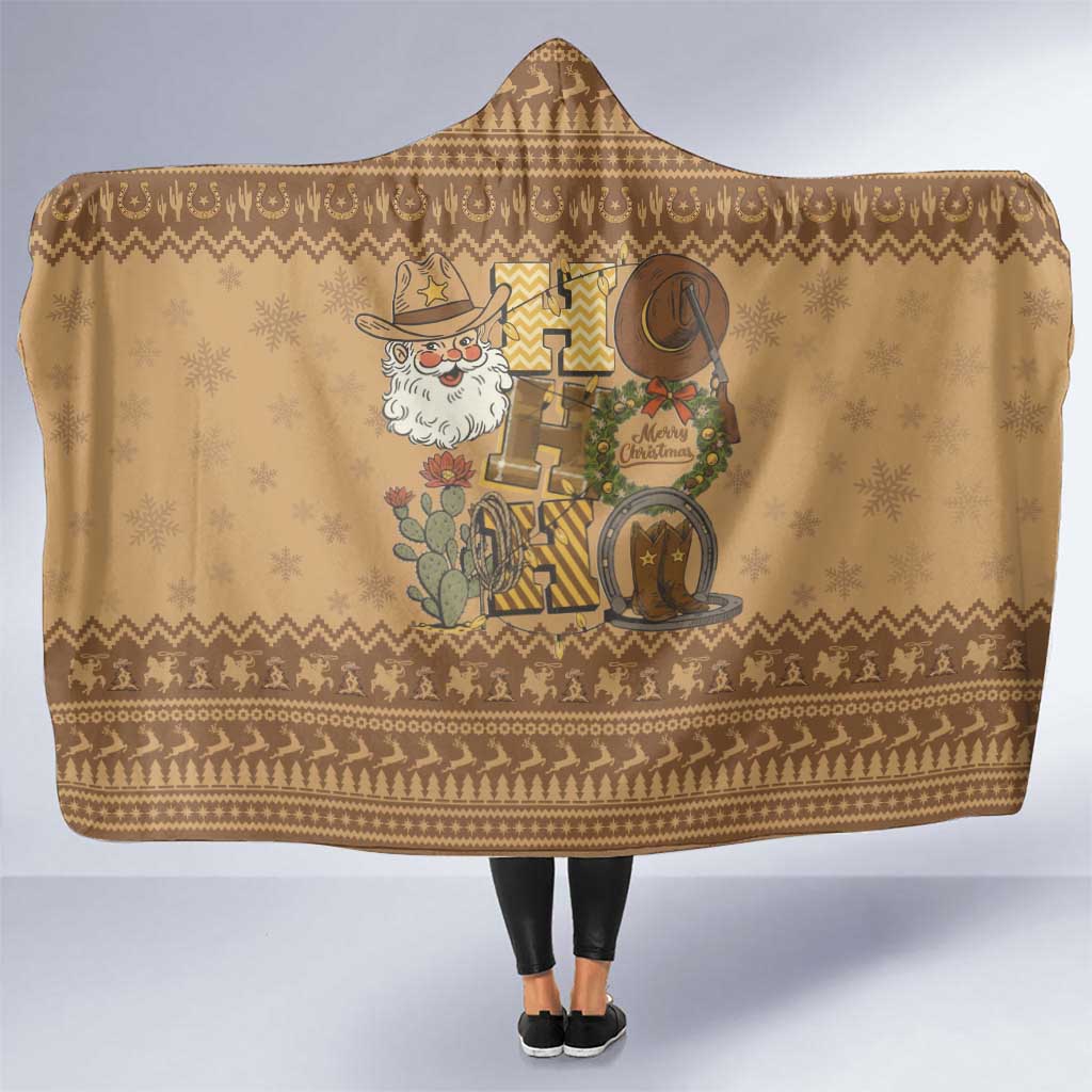 Western Cowboy Christmas Hooded Blanket Cowboy Santa Ho Ho Ho Retro - Wonder Print Shop