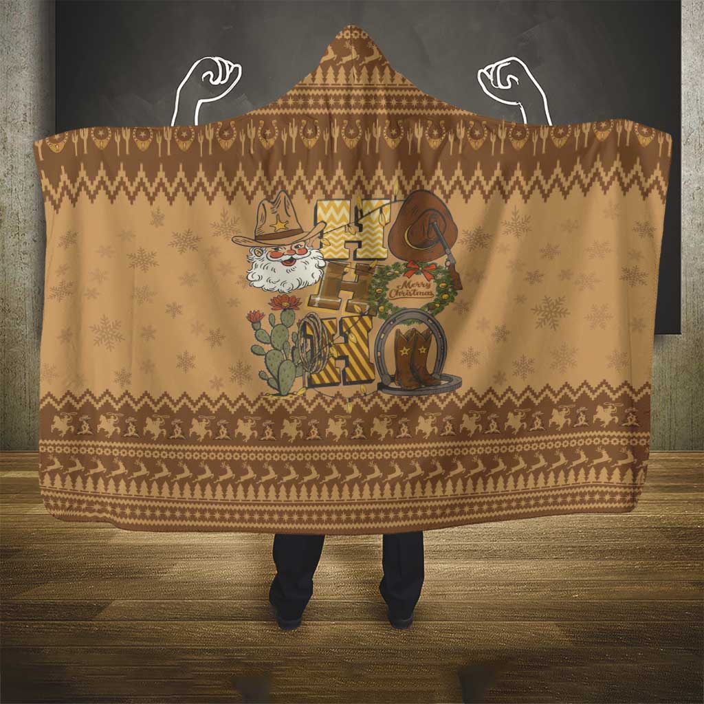 Western Cowboy Christmas Hooded Blanket Cowboy Santa Ho Ho Ho Retro - Wonder Print Shop