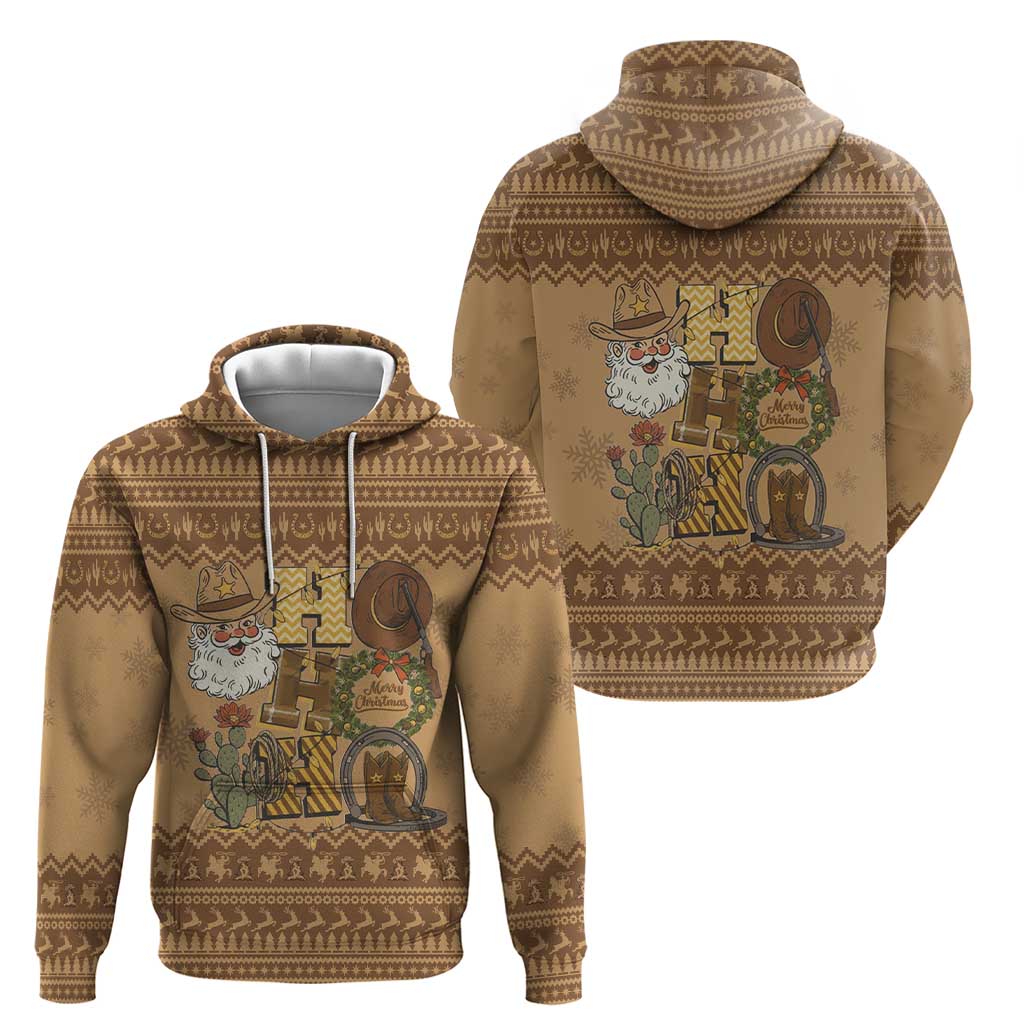 Western Cowboy Christmas Hoodie Cowboy Santa Ho Ho Ho Retro - Wonder Print Shop