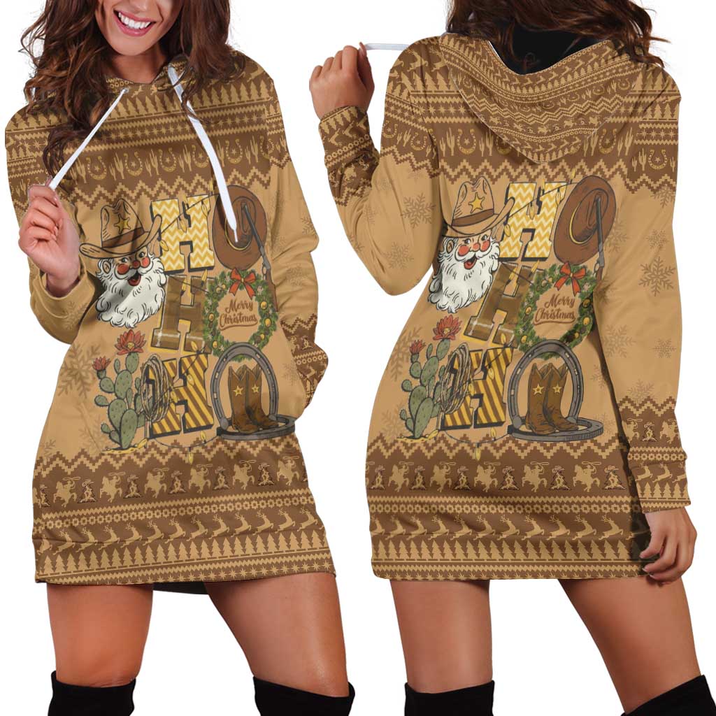 Western Cowboy Christmas Hoodie Dress Cowboy Santa Ho Ho Ho Retro - Wonder Print Shop