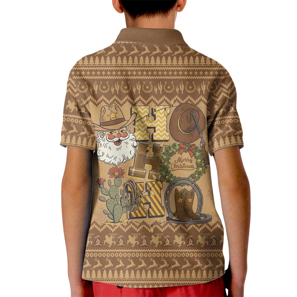 Western Cowboy Christmas Kid Polo Shirt Cowboy Santa Ho Ho Ho Retro - Wonder Print Shop