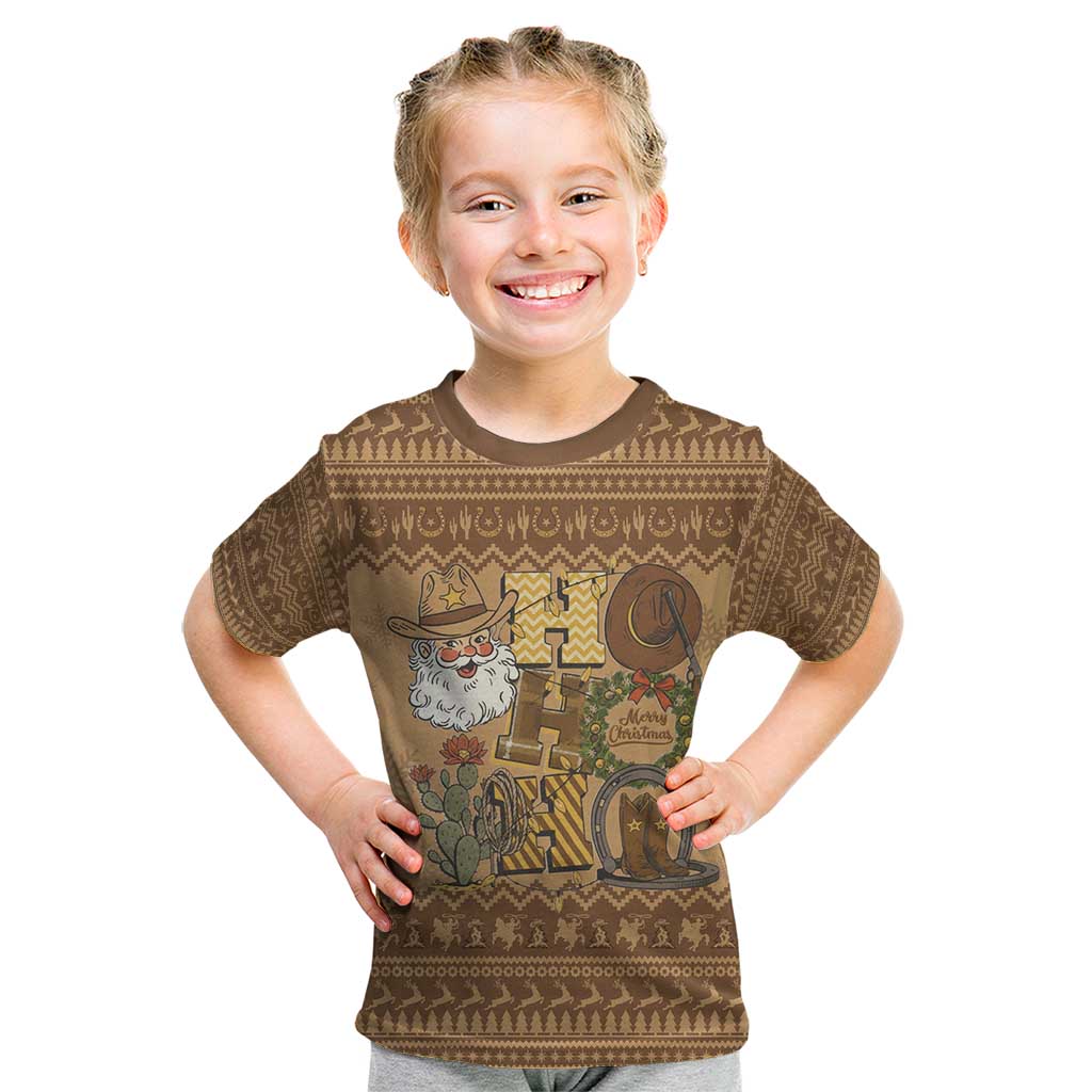 Western Cowboy Christmas Kid T Shirt Cowboy Santa Ho Ho Ho Retro - Wonder Print Shop