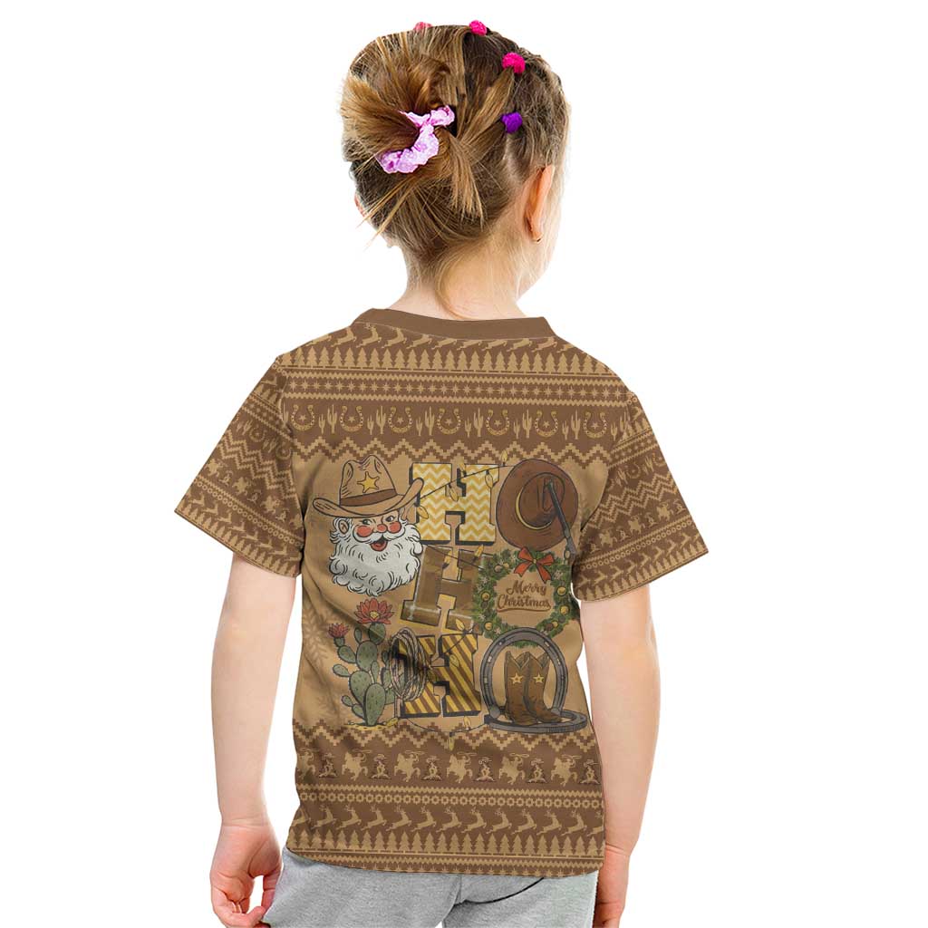 Western Cowboy Christmas Kid T Shirt Cowboy Santa Ho Ho Ho Retro - Wonder Print Shop