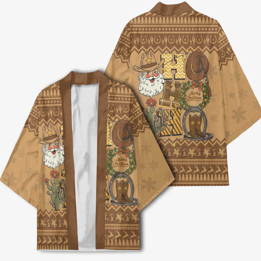 Western Cowboy Christmas Kimono Cowboy Santa Ho Ho Ho Retro - Wonder Print Shop