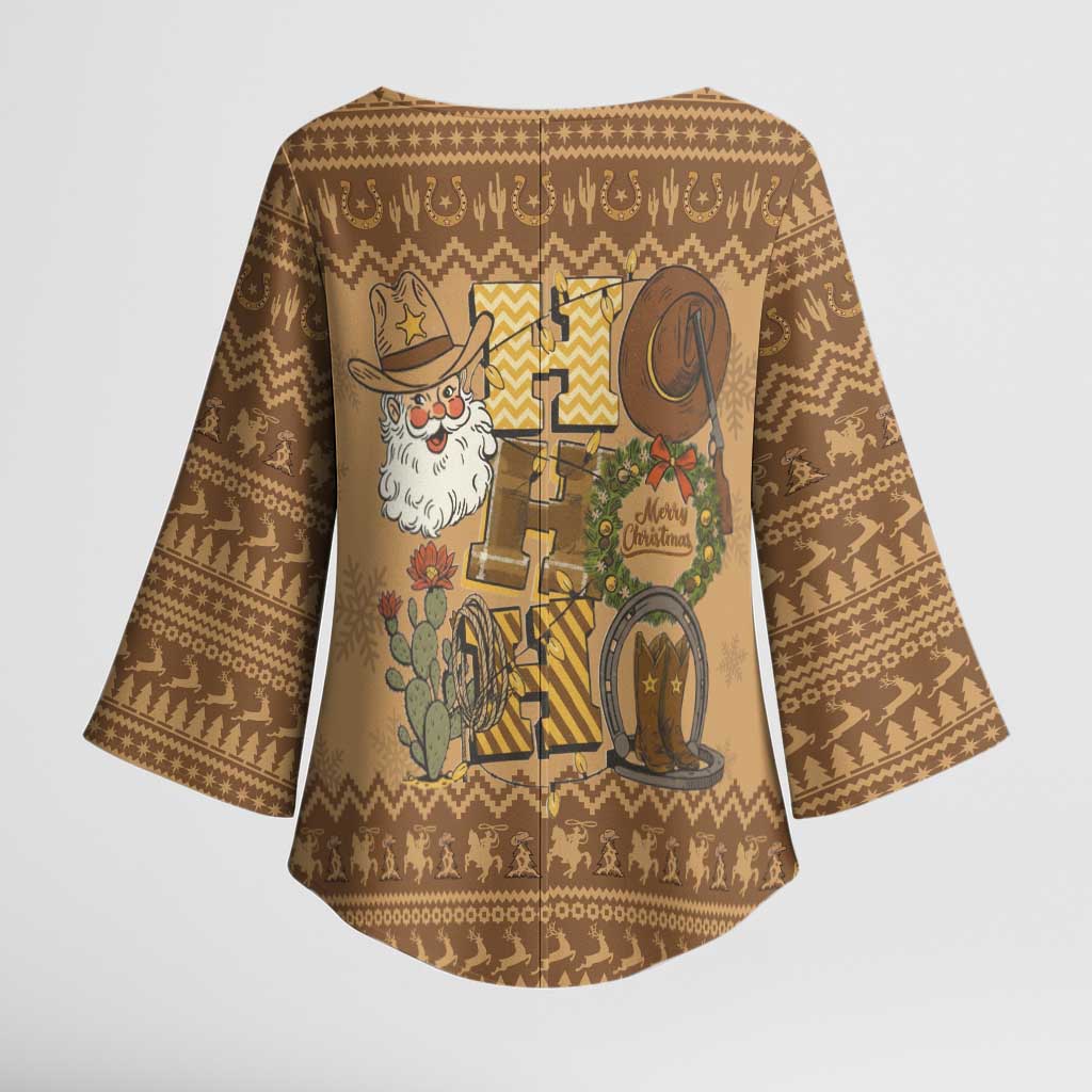 Western Cowboy Christmas Kimono Sleeve Blouse Cowboy Santa Ho Ho Ho Retro - Wonder Print Shop