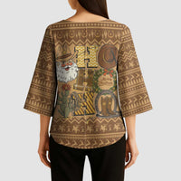 Western Cowboy Christmas Kimono Sleeve Blouse Cowboy Santa Ho Ho Ho Retro - Wonder Print Shop