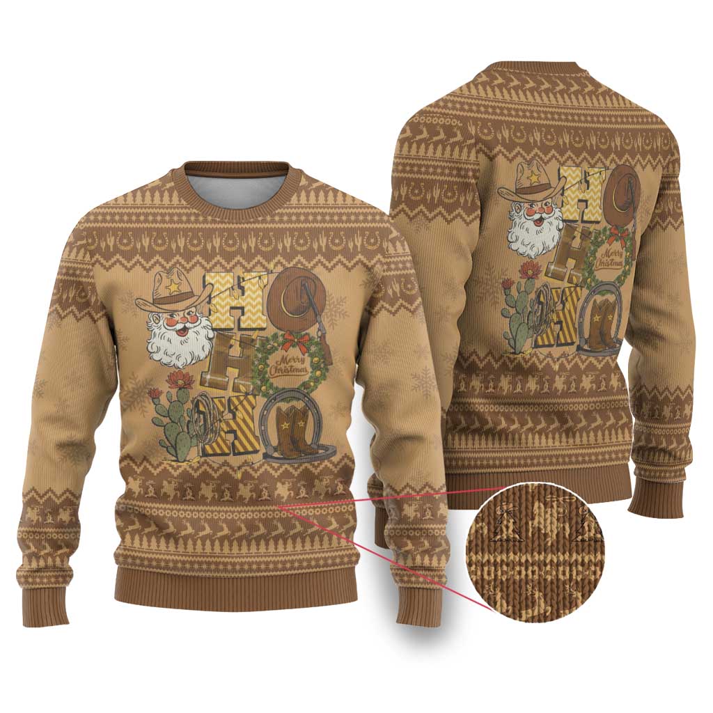 Western Cowboy Christmas Ugly Christmas Sweater Cowboy Santa Ho Ho Ho Retro - Wonder Print Shop