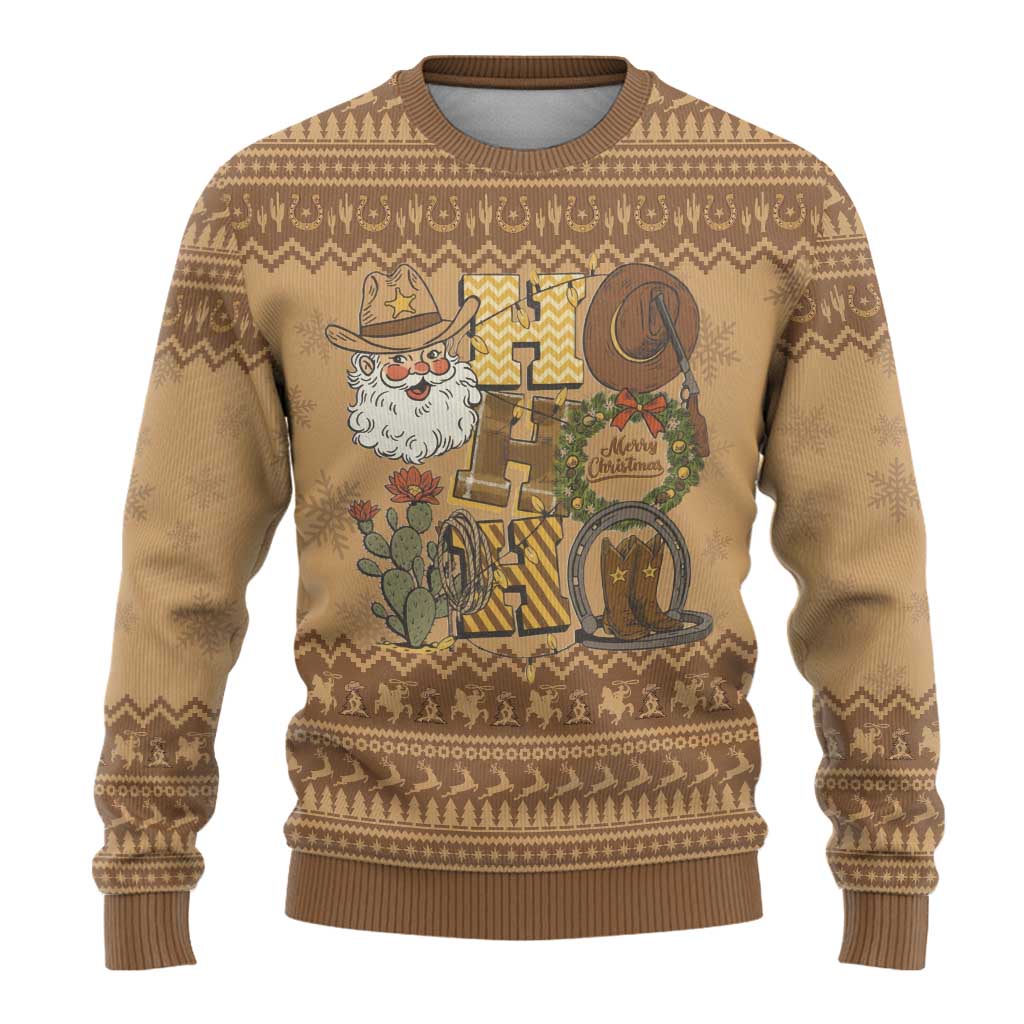 Western Cowboy Christmas Ugly Christmas Sweater Cowboy Santa Ho Ho Ho Retro - Wonder Print Shop