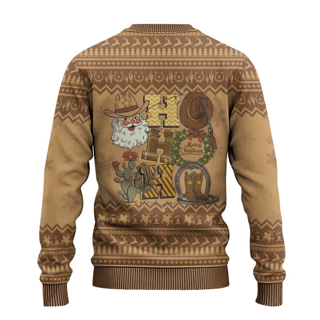 Western Cowboy Christmas Ugly Christmas Sweater Cowboy Santa Ho Ho Ho Retro - Wonder Print Shop