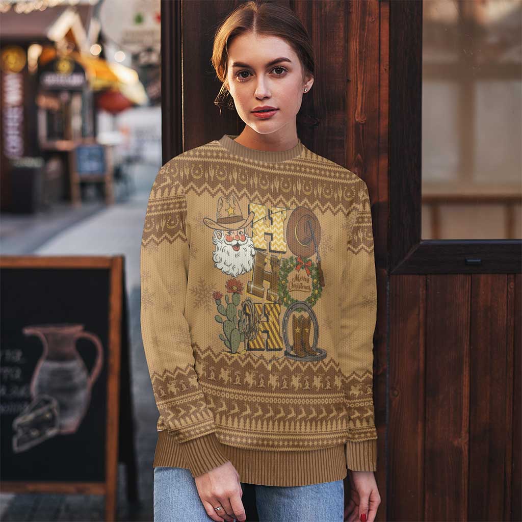 Western Cowboy Christmas Ugly Christmas Sweater Cowboy Santa Ho Ho Ho Retro - Wonder Print Shop