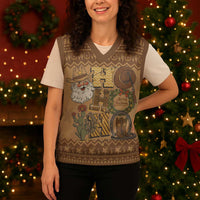 Western Cowboy Christmas Knitted V-Neck Vest Cowboy Santa Ho Ho Ho Retro - Wonder Print Shop