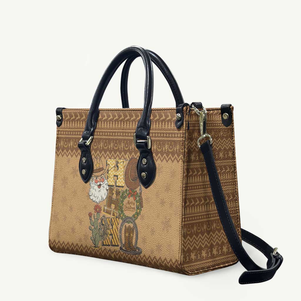 Western Cowboy Christmas Leather Bag Cowboy Santa Ho Ho Ho Retro - Wonder Print Shop