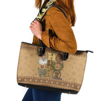 Western Cowboy Christmas Leather Tote Bag Cowboy Santa Ho Ho Ho Retro - Wonder Print Shop