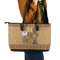 Western Cowboy Christmas Leather Tote Bag Cowboy Santa Ho Ho Ho Retro - Wonder Print Shop