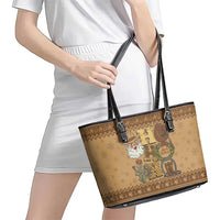Western Cowboy Christmas Leather Tote Bag Cowboy Santa Ho Ho Ho Retro - Wonder Print Shop