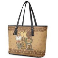 Western Cowboy Christmas Leather Tote Bag Cowboy Santa Ho Ho Ho Retro - Wonder Print Shop