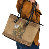 Western Cowboy Christmas Leather Tote Bag Cowboy Santa Ho Ho Ho Retro - Wonder Print Shop