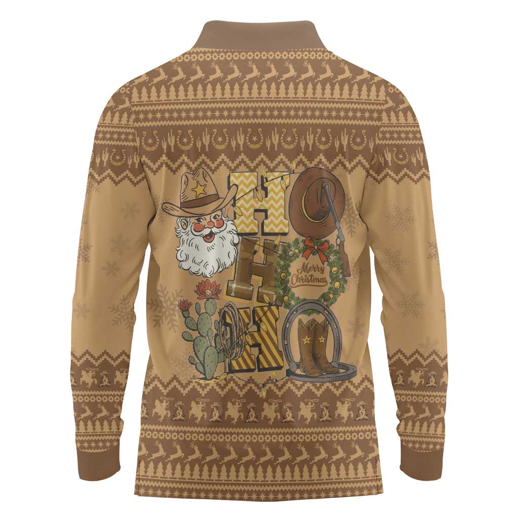 Western Cowboy Christmas Long Sleeve Polo Shirt Cowboy Santa Ho Ho Ho Retro - Wonder Print Shop