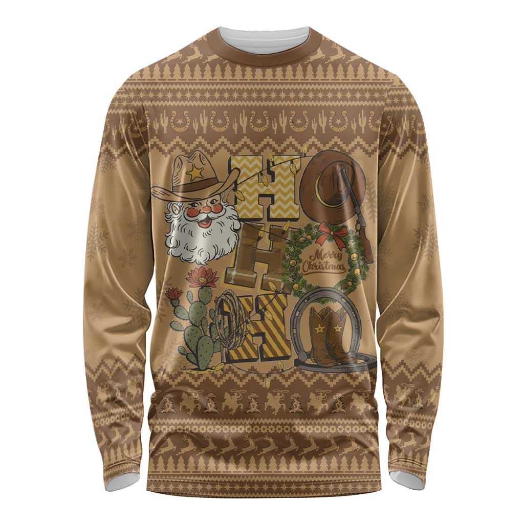 Western Cowboy Christmas Long Sleeve Shirt Cowboy Santa Ho Ho Ho Retro - Wonder Print Shop