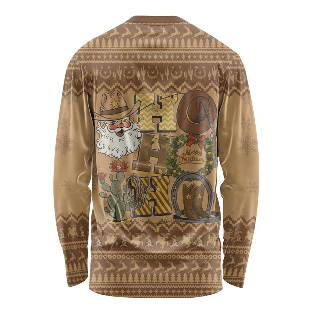 Western Cowboy Christmas Long Sleeve Shirt Cowboy Santa Ho Ho Ho Retro - Wonder Print Shop