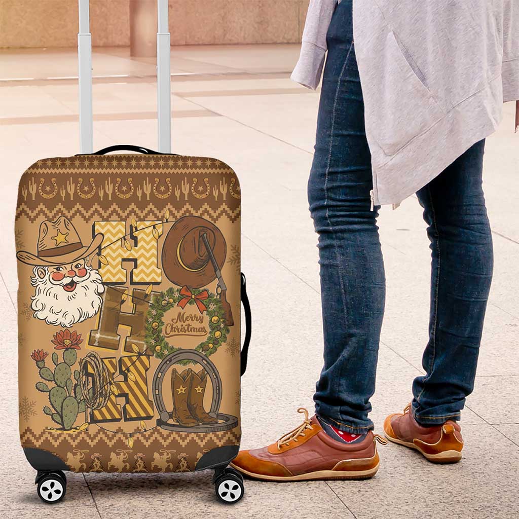 Western Cowboy Christmas Luggage Cover Cowboy Santa Ho Ho Ho Retro - Wonder Print Shop
