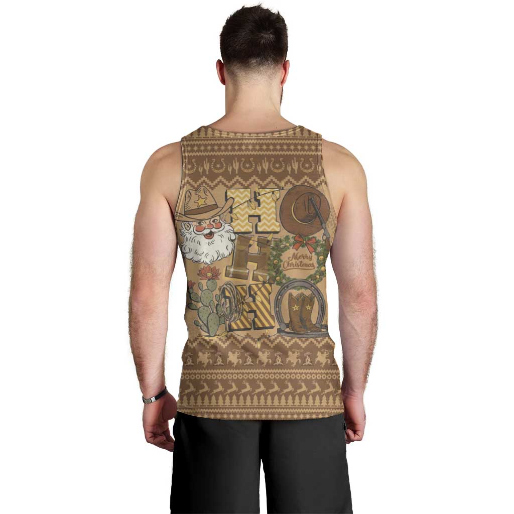 Western Cowboy Christmas Men Tank Top Cowboy Santa Ho Ho Ho Retro - Wonder Print Shop