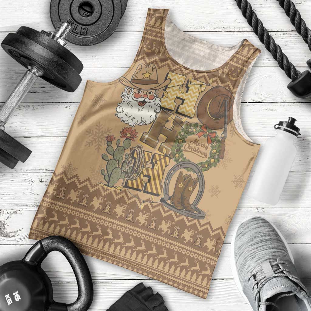 Western Cowboy Christmas Men Tank Top Cowboy Santa Ho Ho Ho Retro - Wonder Print Shop