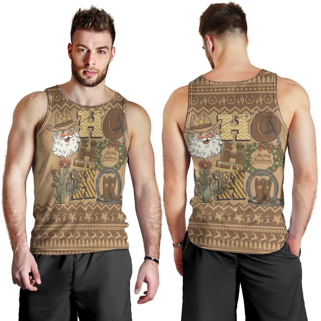 Western Cowboy Christmas Men Tank Top Cowboy Santa Ho Ho Ho Retro - Wonder Print Shop