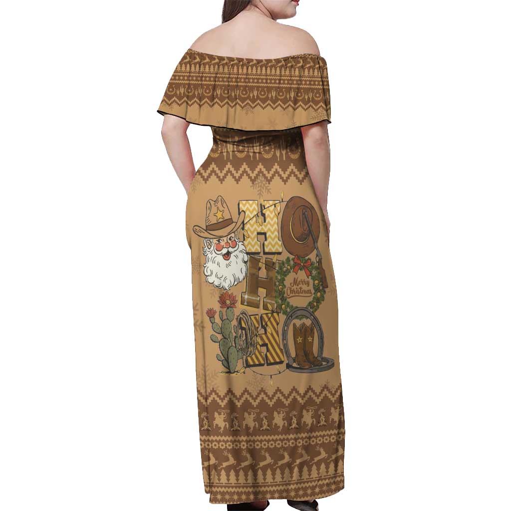 Western Cowboy Christmas Off Shoulder Maxi Dress Cowboy Santa Ho Ho Ho Retro - Wonder Print Shop