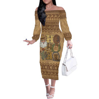 Western Cowboy Christmas Off The Shoulder Long Sleeve Dress Cowboy Santa Ho Ho Ho Retro - Wonder Print Shop