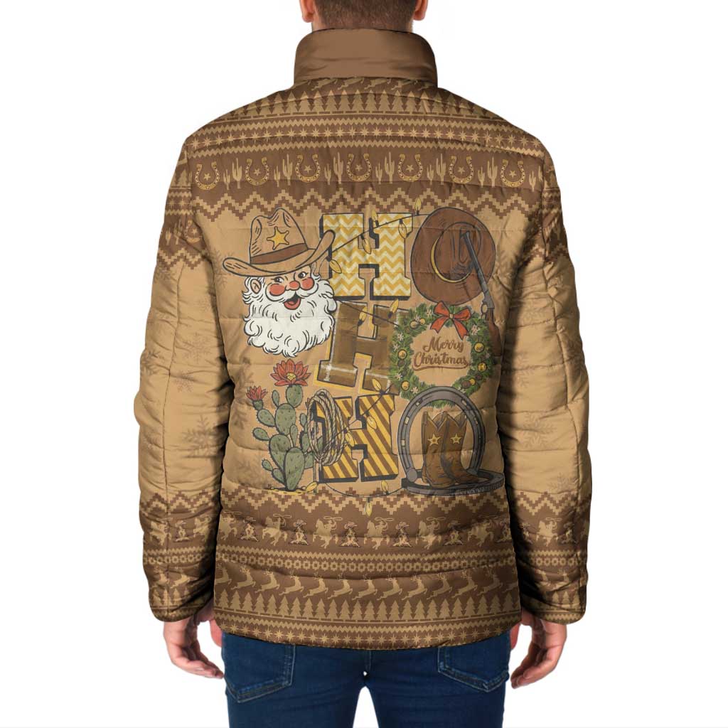 Western Cowboy Christmas Padded Jacket Cowboy Santa Ho Ho Ho Retro - Wonder Print Shop