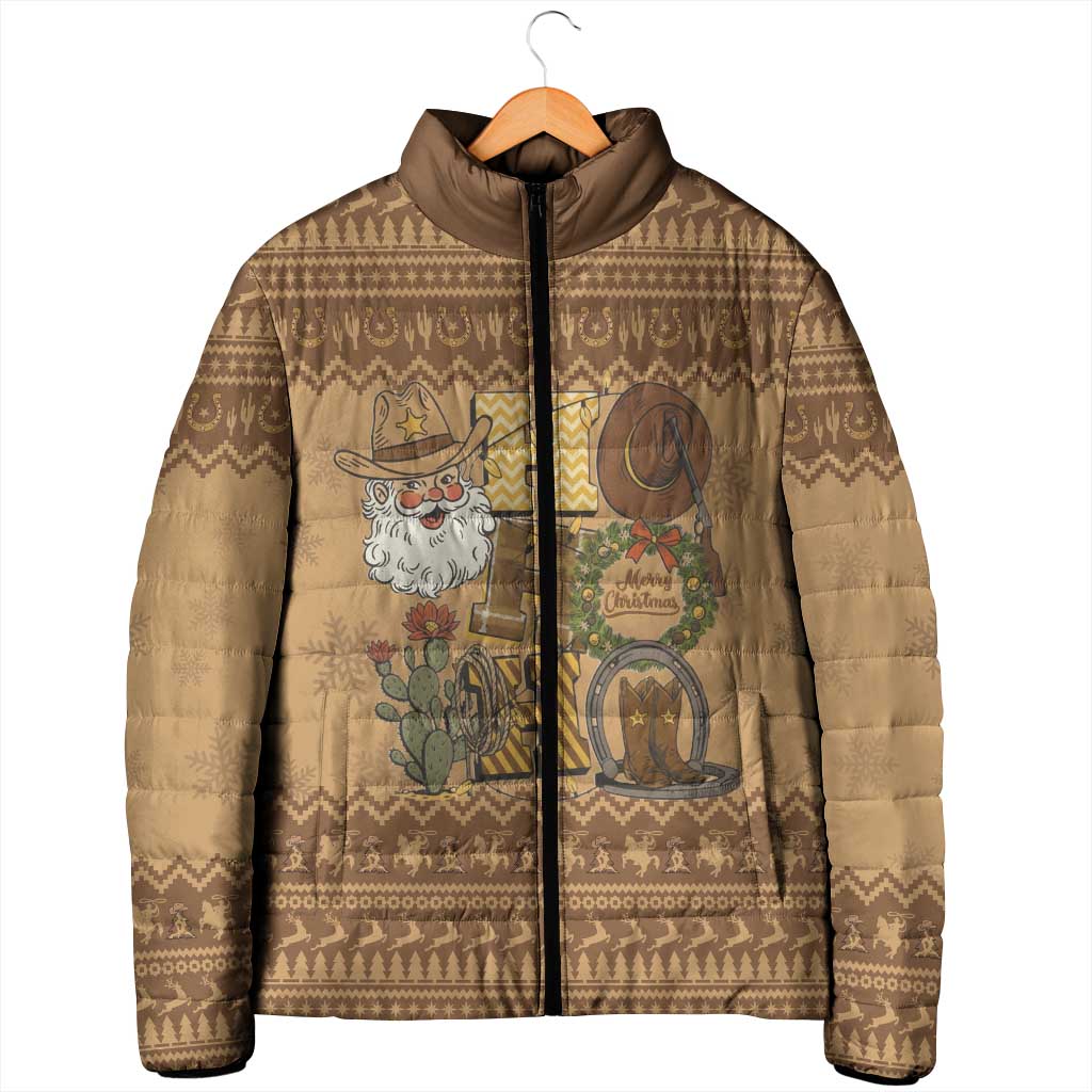 Western Cowboy Christmas Padded Jacket Cowboy Santa Ho Ho Ho Retro - Wonder Print Shop