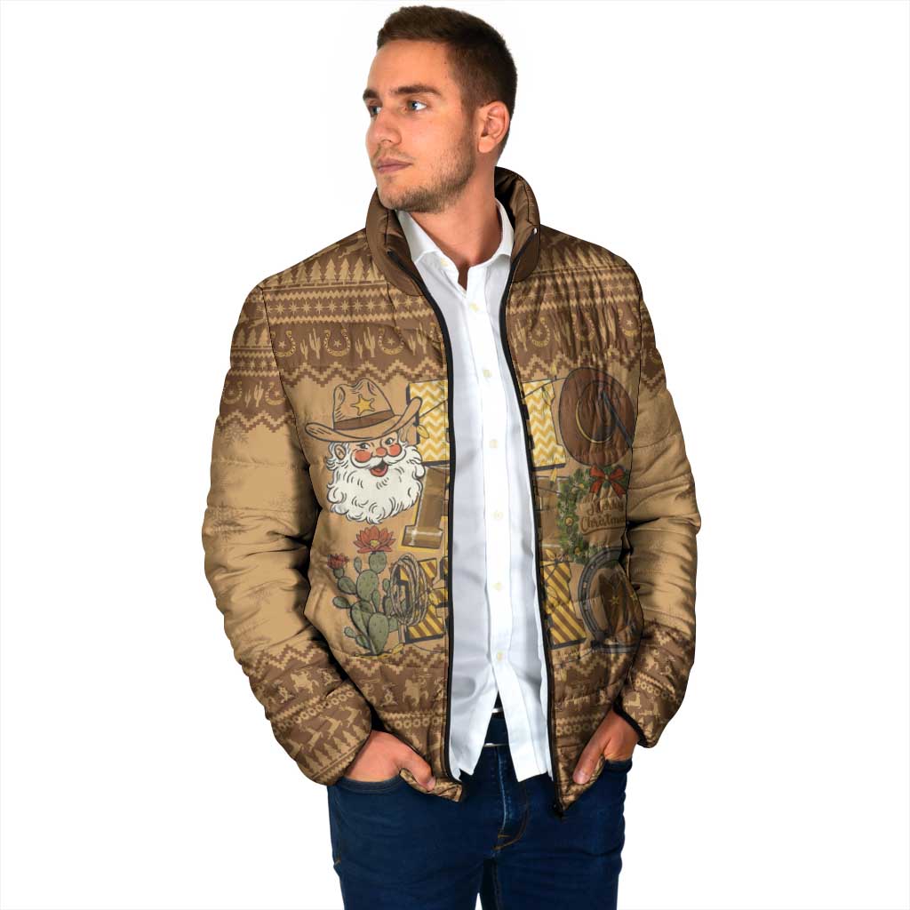 Western Cowboy Christmas Padded Jacket Cowboy Santa Ho Ho Ho Retro - Wonder Print Shop