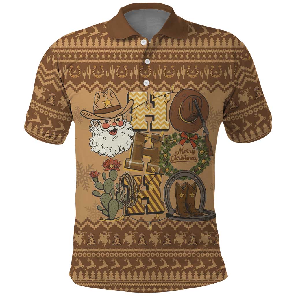 Western Cowboy Christmas Polo Shirt Cowboy Santa Ho Ho Ho Retro - Wonder Print Shop
