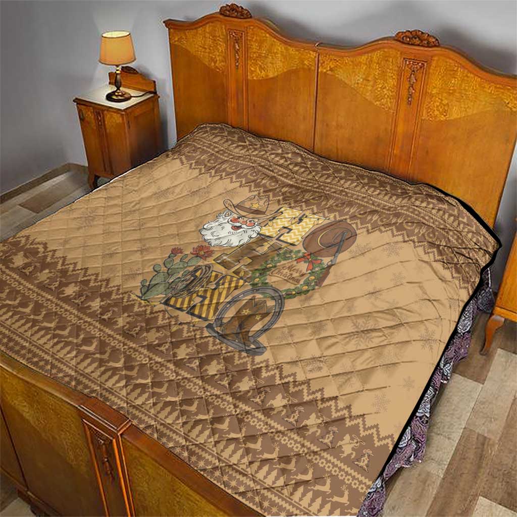 Western Cowboy Christmas Quilt Cowboy Santa Ho Ho Ho Retro - Wonder Print Shop