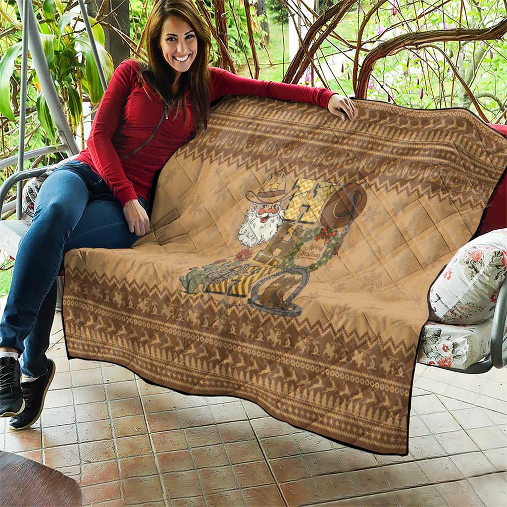 Western Cowboy Christmas Quilt Cowboy Santa Ho Ho Ho Retro - Wonder Print Shop