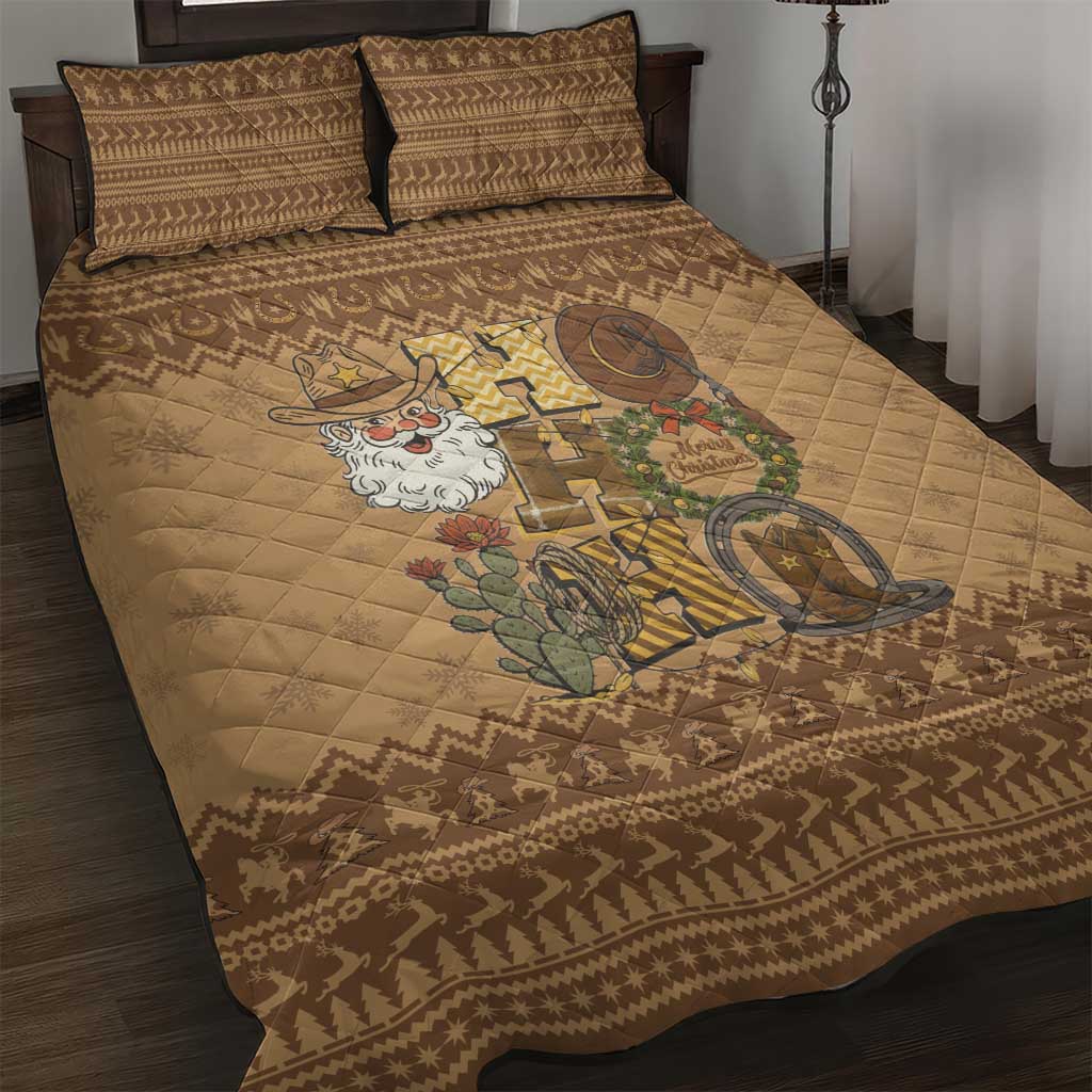 Western Cowboy Christmas Quilt Bed Set Cowboy Santa Ho Ho Ho Retro - Wonder Print Shop