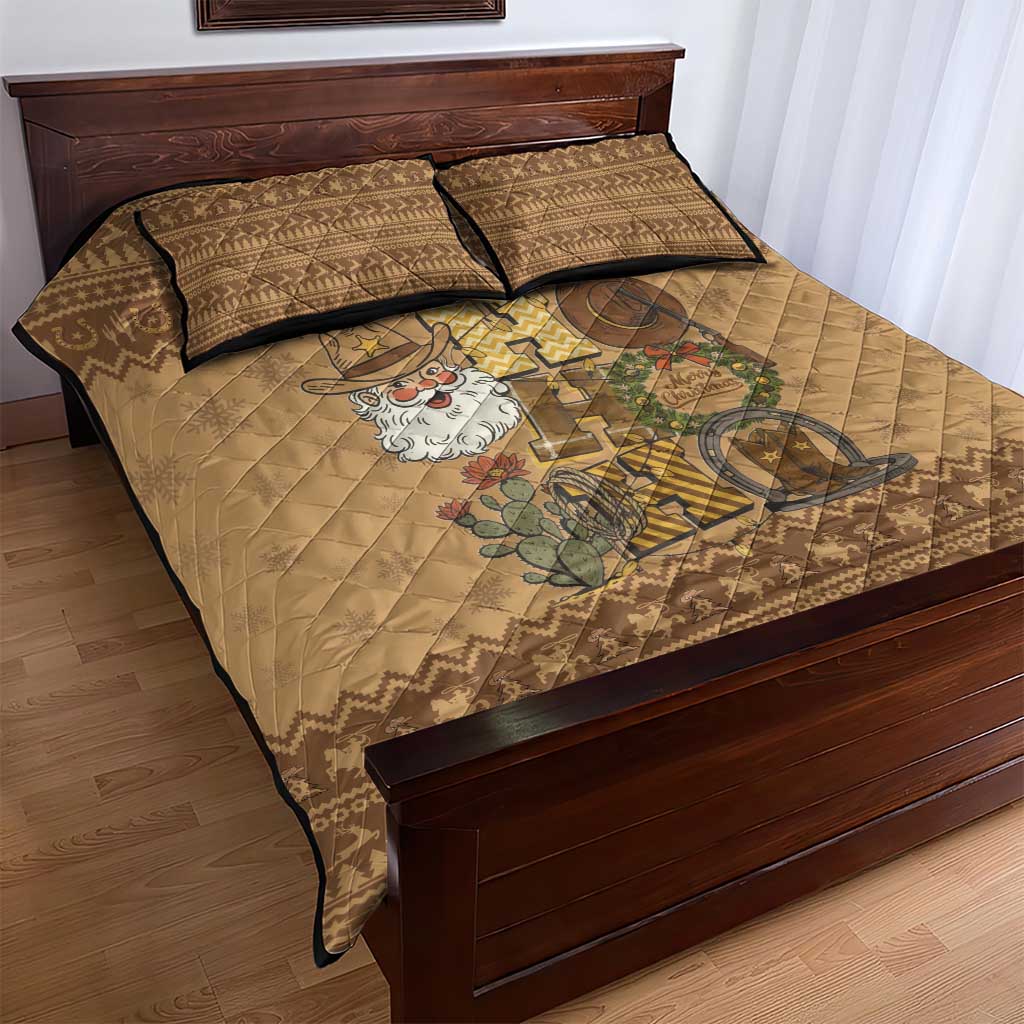Western Cowboy Christmas Quilt Bed Set Cowboy Santa Ho Ho Ho Retro - Wonder Print Shop