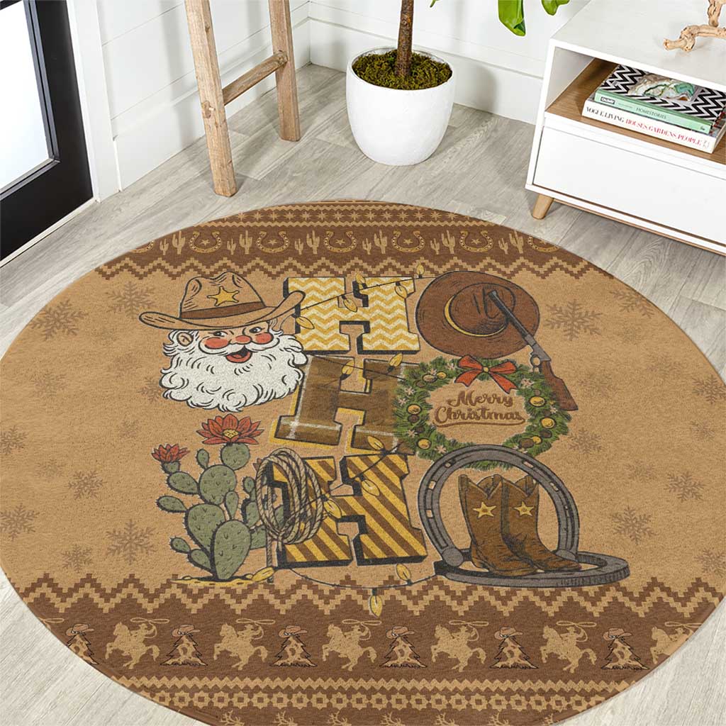 Western Cowboy Christmas Round Carpet Cowboy Santa Ho Ho Ho Retro - Wonder Print Shop