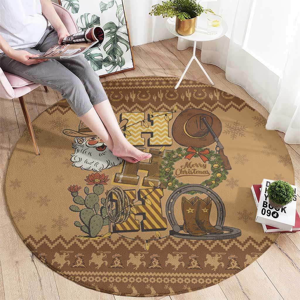 Western Cowboy Christmas Round Carpet Cowboy Santa Ho Ho Ho Retro - Wonder Print Shop