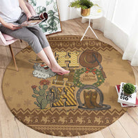 Western Cowboy Christmas Round Carpet Cowboy Santa Ho Ho Ho Retro - Wonder Print Shop