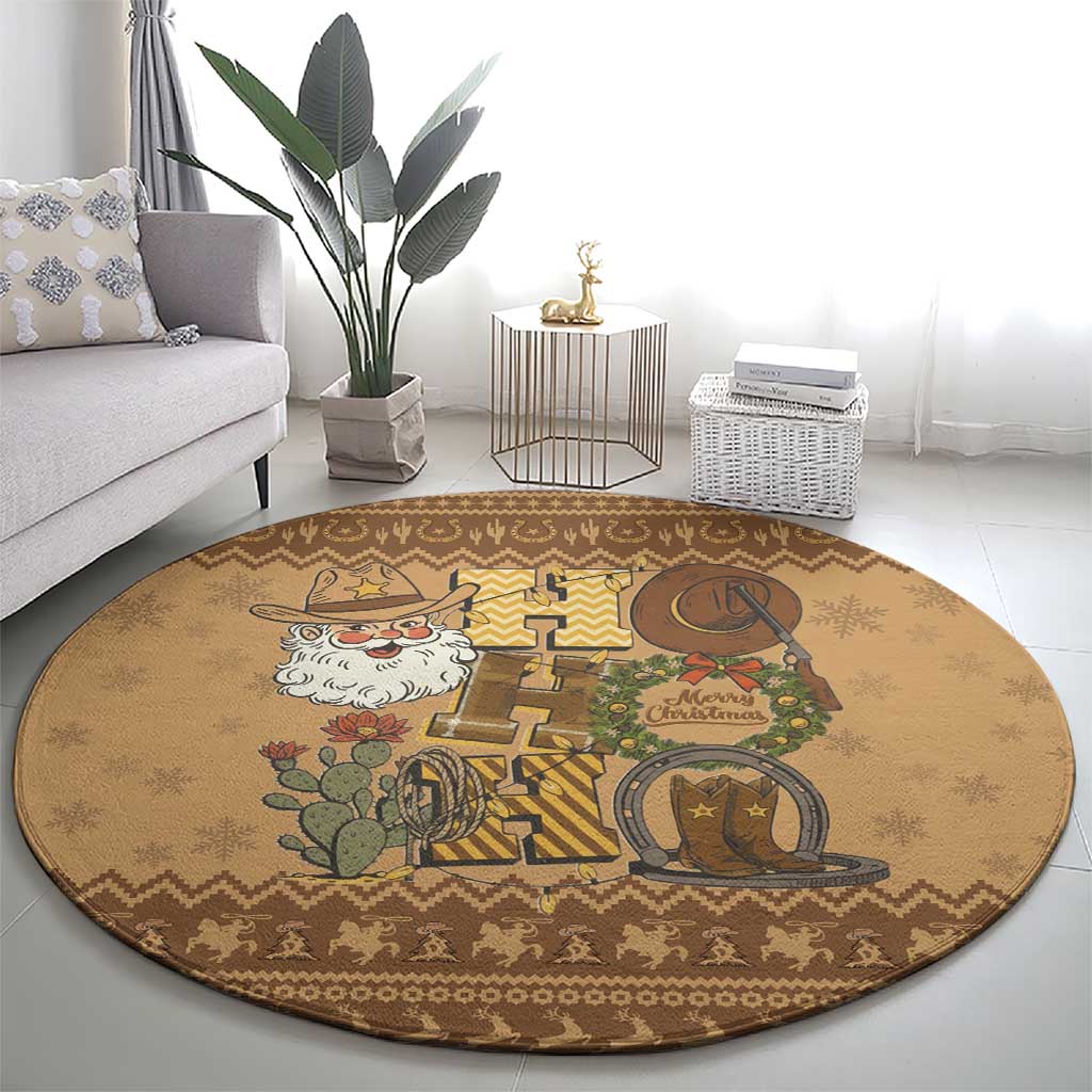 Western Cowboy Christmas Round Carpet Cowboy Santa Ho Ho Ho Retro - Wonder Print Shop