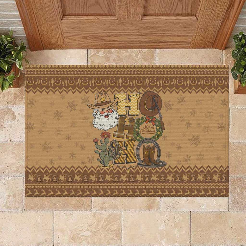 Western Cowboy Christmas Rubber Doormat Cowboy Santa Ho Ho Ho Retro - Wonder Print Shop
